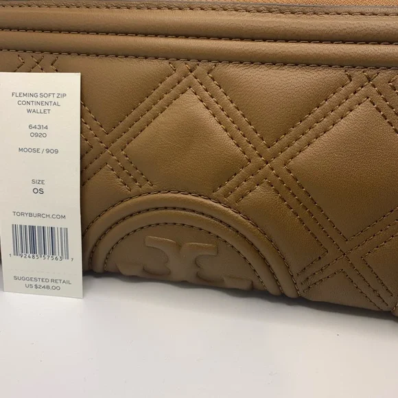 NWT Tory Burch Fleming Soft Zip Continental Wallet Moose/909 64314 - Picture 2 of 14